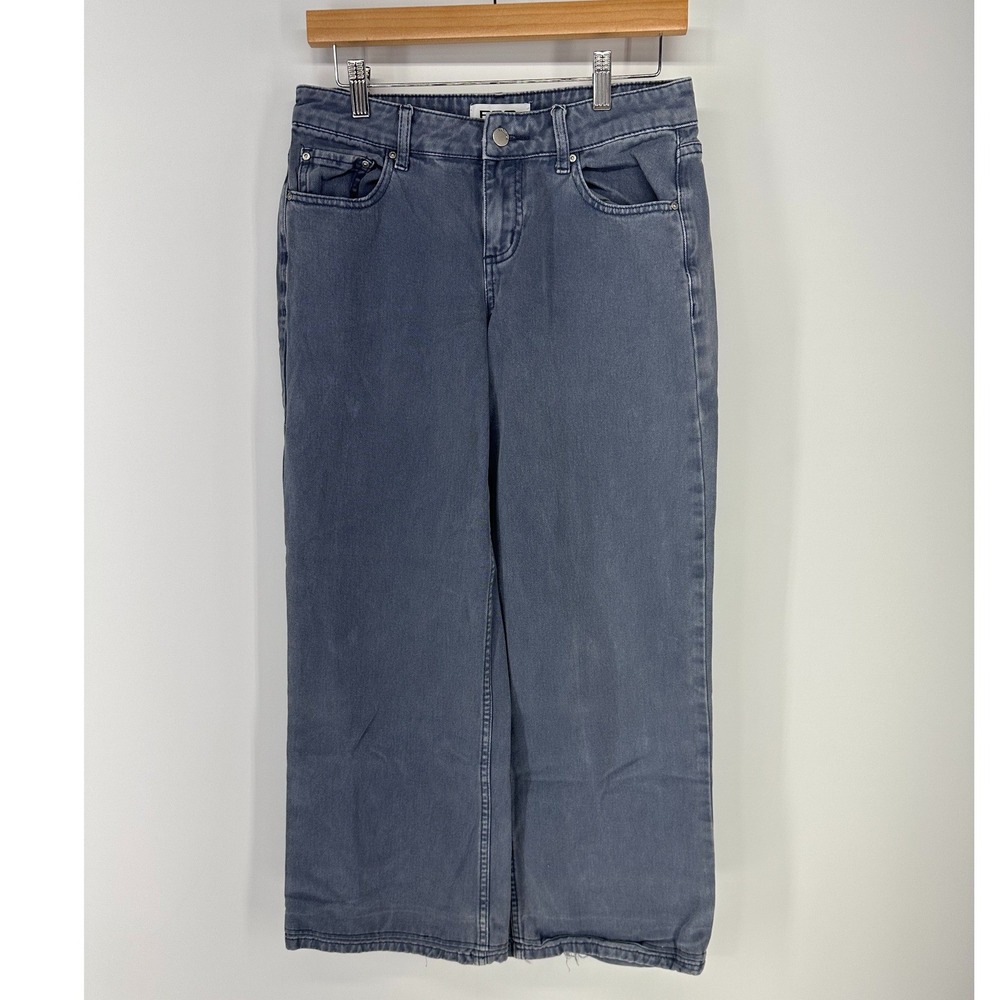 RSQ Wide Leg Jeans Womens 25 Gray High Rise Raw Hem Skater Grunge Denim Pants